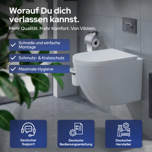 VILSTEIN Hänge WC | Spülrandlos | Tornadospüler Toilette inkl. Sitz mit Softclose | Quickrelease