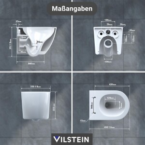 VILSTEIN Hänge WC | Spülrandlos | Tornadospüler Toilette inkl. Sitz mit Softclose | Quickrelease