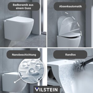VILSTEIN Hänge WC | Spülrandlos | Tornadospüler Toilette inkl. Sitz mit Softclose | Quickrelease
