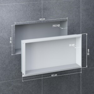 VILSTEIN | Duschnische 30x60 cm | Aufputz | Wandnische Weiß | Randloses Duschregal mit Ablagefach