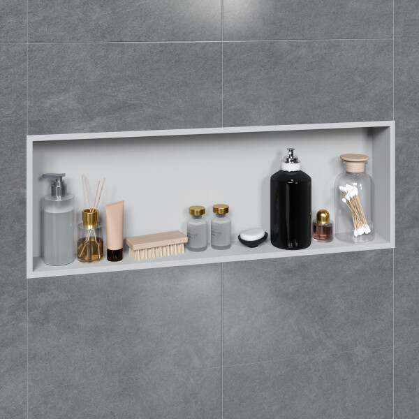 VILSTEIN | Duschnische 30x90 cm | Aufputz | Wandnische Weiß | Randloses Duschregal mit Ablagefach