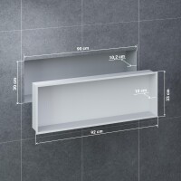 VILSTEIN | Duschnische 30x90 cm | Aufputz | Wandnische Weiß | Randloses Duschregal mit Ablagefach