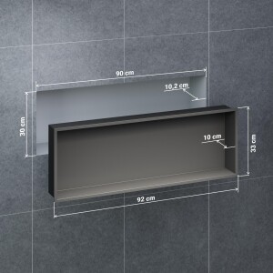 VILSTEIN | Duschnische 30x90 cm | Aufputz | Wandnische Schwarz | Randloses Duschregal mit Ablagefach