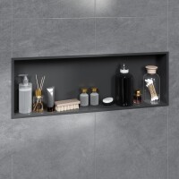 VILSTEIN | Duschnische 30x90 cm | Aufputz | Wandnische Schwarz | Randloses Duschregal mit Ablagefach