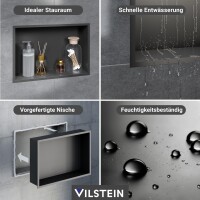VILSTEIN | Duschnische 30x90 cm | Aufputz | Wandnische Schwarz | Randloses Duschregal mit Ablagefach