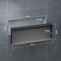 VILSTEIN | Duschnische 30x90 cm | Aufputz | Wandnische Schwarz | Randloses Duschregal mit Ablagefach