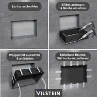 VILSTEIN | Duschnische 30x90 cm | Aufputz | Wandnische Schwarz | Randloses Duschregal mit Ablagefach