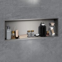 VILSTEIN | Duschnische 30x90 cm | Aufputz | Wandnische Edelstahl | Randloses Duschregal mit Ablagefach