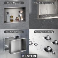 VILSTEIN | Duschnische 30x90 cm | Aufputz | Wandnische Edelstahl | Randloses Duschregal mit Ablagefach