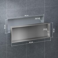 VILSTEIN | Duschnische 30x90 cm | Aufputz | Wandnische Edelstahl | Randloses Duschregal mit Ablagefach