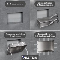 VILSTEIN | Duschnische 30x90 cm | Aufputz | Wandnische Edelstahl | Randloses Duschregal mit Ablagefach