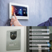 GOLIATH PRO 2-Draht BUS Türsprechanlage | App | Silber | 1 Familie | 2x7" | Unterputz | 180°