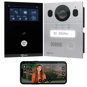 GOLIATH Basic 2-Draht BUS Türsprechanlage | FullHD | App | 150° | 1 Familie | Silber/Schwarz | Unterputz