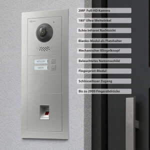GOLIATH PRO 2-Draht BUS Türsprechanlage | App | 2 Fam | 2x7 Zoll Weiß | Fingerprint | 180°