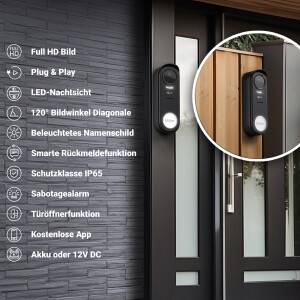 GOLIATH Funk Video Türsprechanlage | 120° Winkel | Türöffner | Bildspeicher | Weißlicht | App