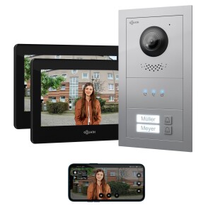 GOLIATH Basic 2-Draht BUS Türsprechanlage | FullHD | App | 150° | 2 Fam | Silber/Schwarz | Unterputz