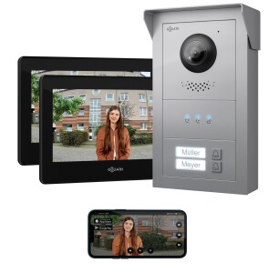 GOLIATH Basic 2-Draht BUS Türsprechanlage | FullHD | App | 150° | 2 Fam | Silber/Schwarz | Aufputz