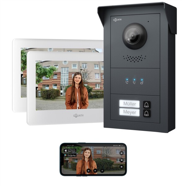 GOLIATH Basic 2-Draht BUS Türsprechanlage | FullHD | App | 150° | 2 Fam | Anthrazit/Weiß | Aufputz