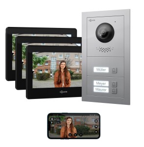 GOLIATH Basic 2-Draht BUS Türsprechanlage | FullHD | App | 150° | 3 Fam | Silber/Schwarz | Unterputz