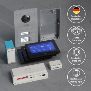 GOLIATH Basic 2-Draht BUS Türsprechanlage | FullHD | App | 150° | 3 Fam | Silber/Schwarz | Unterputz