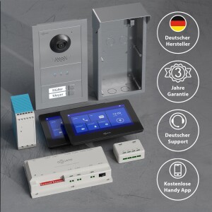 GOLIATH Basic 2-Draht BUS Türsprechanlage | FullHD | App | 150° | 3 Fam | Silber/Schwarz | Aufputz