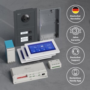 GOLIATH Basic 2-Draht BUS Türsprechanlage | FullHD | App | 150° | 3 Fam | Anthrazit/Weiß | Unterputz