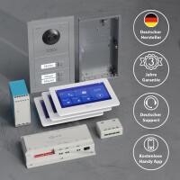 GOLIATH Basic 2-Draht BUS Türsprechanlage | FullHD | App | 150° | 3 Fam | Silber/Weiß | Unterputz