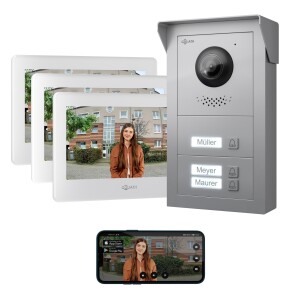 GOLIATH Basic 2-Draht BUS Türsprechanlage | FullHD | App | 150° | 3 Fam | Silber/Weiß | Aufputz