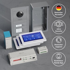 GOLIATH Basic 2-Draht BUS Türsprechanlage | FullHD | App | 150° | 3 Fam | Silber/Weiß | Aufputz