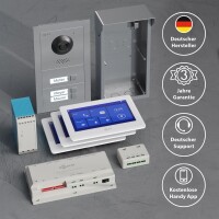 GOLIATH Basic 2-Draht BUS Türsprechanlage | FullHD | App | 150° | 3 Fam | Silber/Weiß | Aufputz