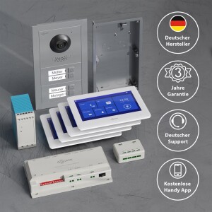 GOLIATH Basic 2-Draht BUS Türsprechanlage | FullHD | App | 150° | 4 Fam | Silber/Weiß | Unterputz