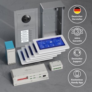 GOLIATH Basic 2-Draht BUS Türsprechanlage | FullHD | App | 150° | 4 Fam | Silber/Weiß | Aufputz