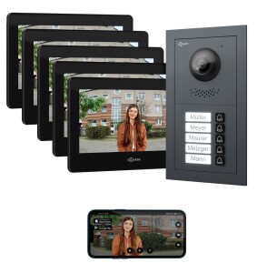 GOLIATH Basic 2-Draht BUS Türsprechanlage | FullHD | App | 150° | 5 Fam | Anthrazit/Schwarz | Unterputz
