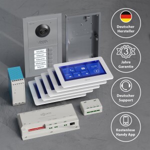 GOLIATH Basic 2-Draht BUS Türsprechanlage | FullHD | App | 150° | 5 Fam | Silber/Weiß | Unterputz