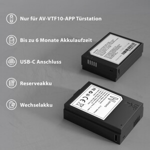 Wechselakku für Funktürsprechanlage | AV-VTF10-APP | 4200 mAh Li Ion Akku | USB C Anschluss