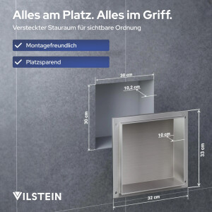 VILSTEIN | Duschnische  | Unterputz | Wandnische | Randloses Duschregal mit Ablage