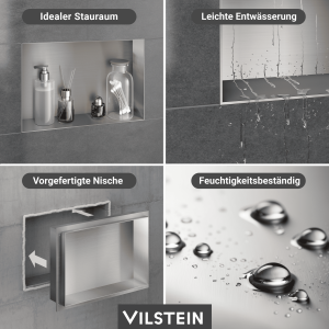 VILSTEIN | Duschnische  | Unterputz | Wandnische | Randloses Duschregal mit Ablage