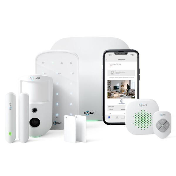 GOLIATH Basic Alarm | AlarmZentrale | BewegungsKamera | TürKontakt | KeyPad | FernBedienung | InnenSirene | StarterSet