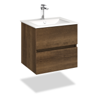 Badmöbel, Waschtisch hängend, weiß, dunkelbraun und hellbraun