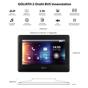 GOLIATH Hybrid 2-Draht BUS Videosprechanlage | App | 1 Familie | 3x7"Schwarz | Fingerprint |180°