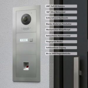 GOLIATH Hybrid 2-Draht BUS Videosprechanlage | App | 1 Fam. | 3x7" Schwarz | Fingerprint |180°