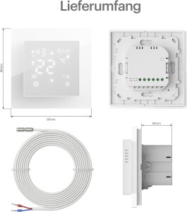 VILSTEIN® WiFi Thermostat für Fußbodenheizung – Raumthermostat mit App | Smarter Raumthermostat mit App-Steuerung – Tuya Smart Life App – Touch Display – 16A – Wochenprogramm – Weiß