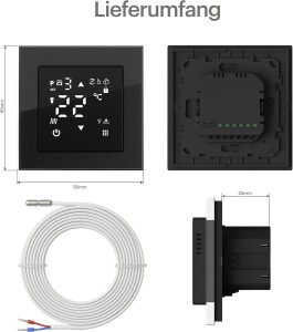 VILSTEIN® WiFi Thermostat für Fußbodenheizung – Raumthermostat mit App | Smarter Raumthermostat mit App-Steuerung – Tuya Smart Life App – Touch Display – 16A – Wochenprogramm – Schwarz