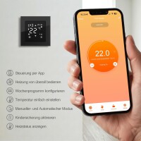 VILSTEIN® WiFi Thermostat für Fußbodenheizung – Raumthermostat mit App | Smarter Raumthermostat mit App-Steuerung – Tuya Smart Life App – Touch Display – 16A – Wochenprogramm – Schwarz