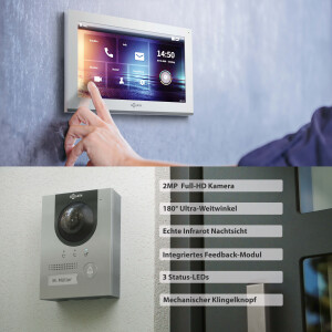 GOLIATH Hybrid IP Video Türsprechanlage mit App | Silber | 1-Familienhaus | 10 Zoll | Aufputz | 180°