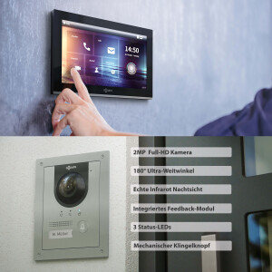 GOLIATH PRO IP Türsprechanlage | App | Silber | 1-Familienhaus | 10 Zoll | Unterputz | 180 Grad