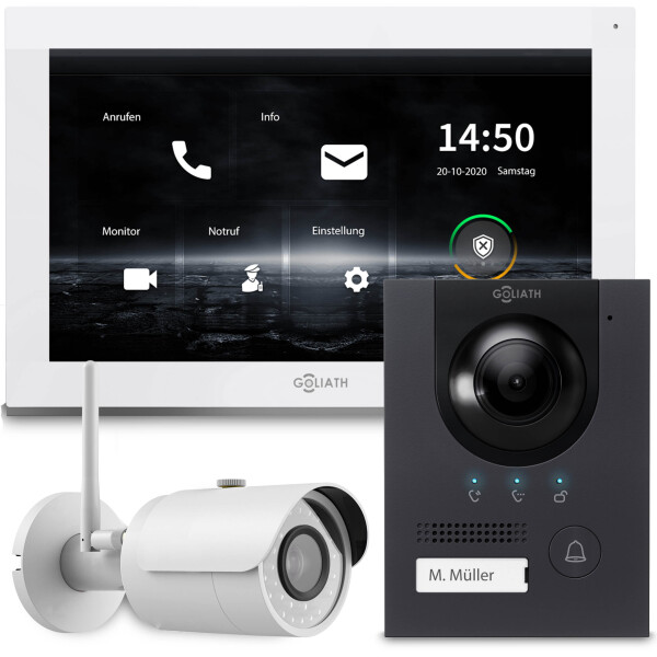 GOLIATH Hybrid IP Video Türsprechanlage mit App | Anthrazit | 1-Familien | 10 Zoll | Aufputz | 180°