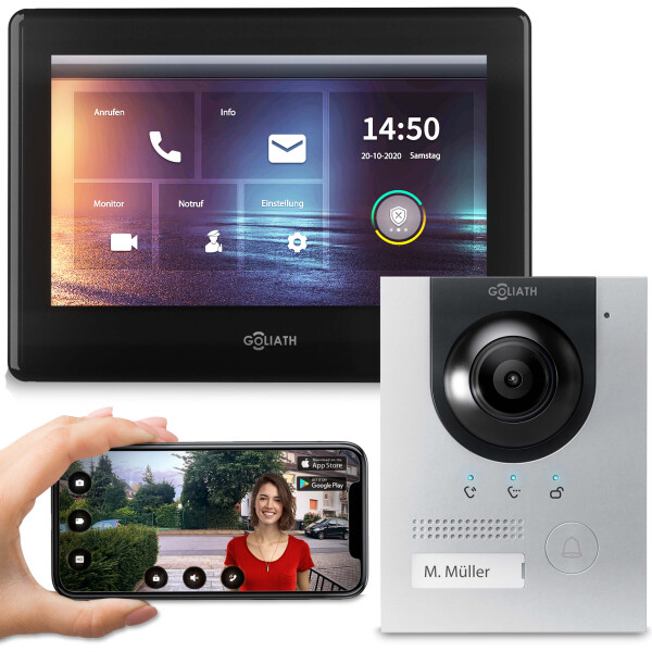 GOLIATH PRO IP Video Türsprechanlage | App | Silber | 1-Familienhaus | 7 Zoll | Unterputz | 180°