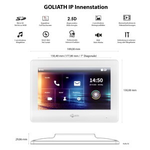 GOLIATH PRO IP Türsprechanlage | App | Silber | 1-Familienhaus | 7 Zoll | Unterputz | 180 Grad