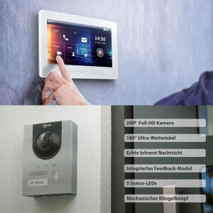 GOLIATH Hybrid IP Video Türsprechanlage | App | Silber | 1-Familie | 7 Zoll | Aufputz | 180°